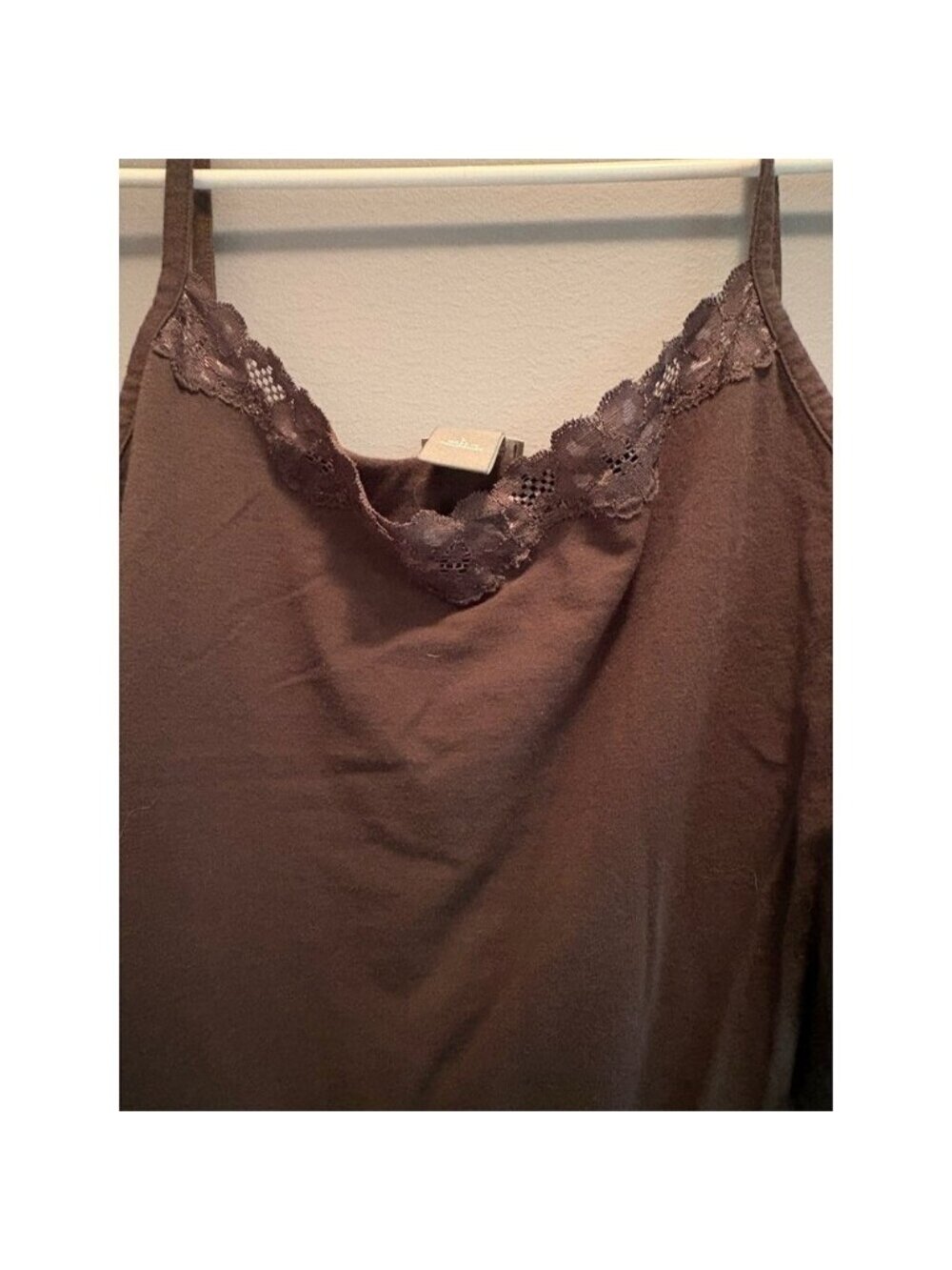 Tank Top Womens Size L Brown Lace Trim Spaghetti Strap - Picture 2 of 2
